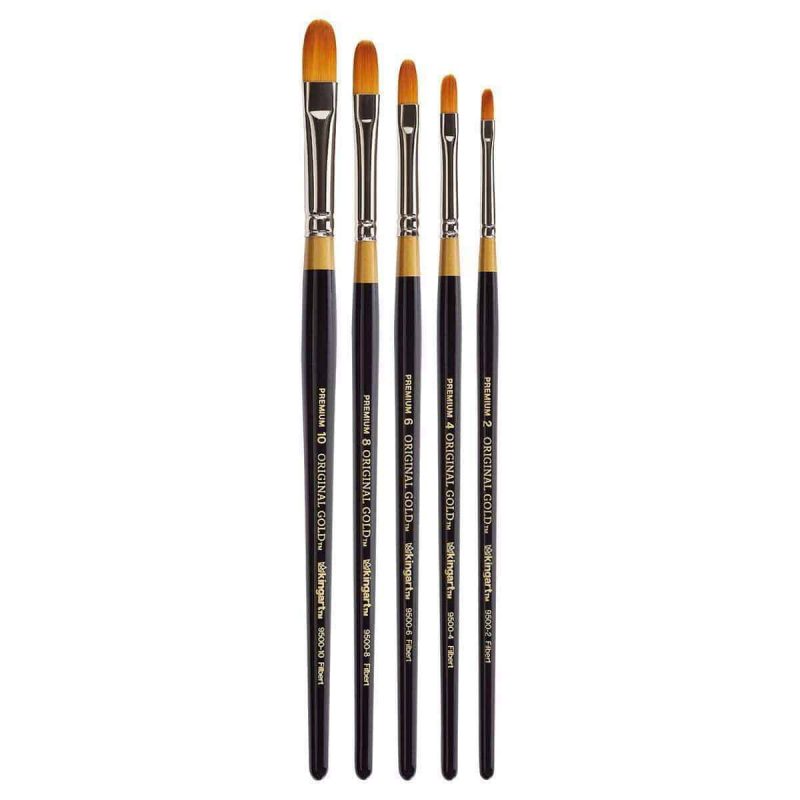 kingart premium kingart original gold 9500 series golden taklon filbert set of 5 29490429231265