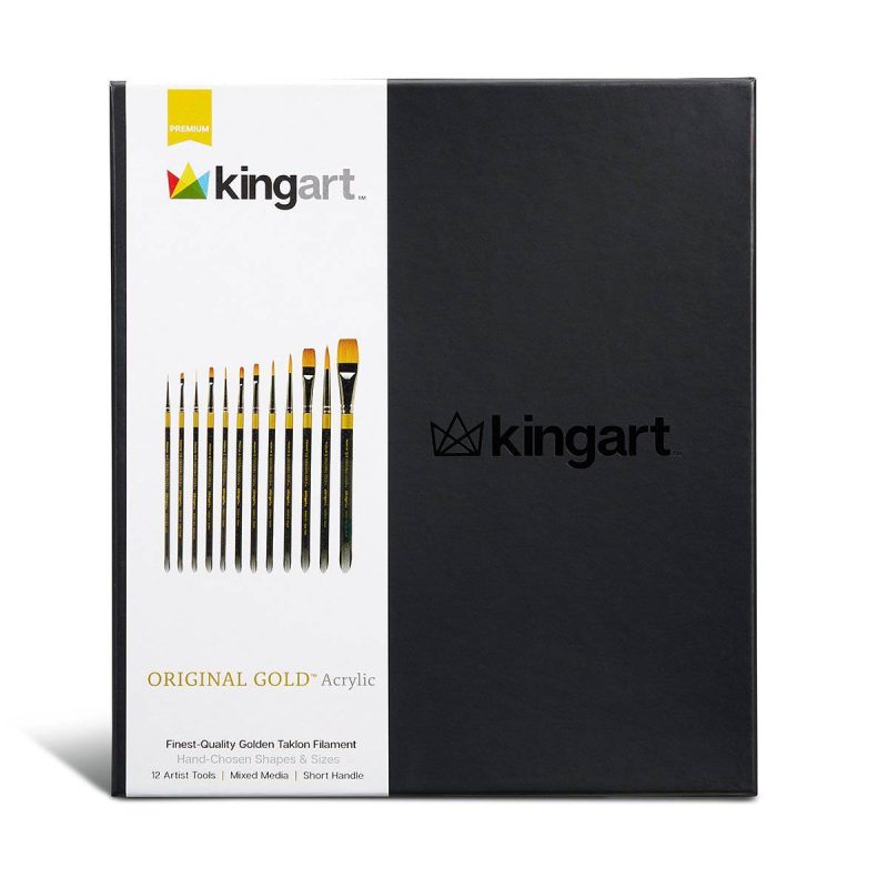 kingart premium kingart original gold aqua series golden taklon brushes gift box set of 12 29560844648609