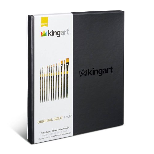 kingart premium kingart original gold aqua series golden taklon brushes gift box set of 12 29560845959329