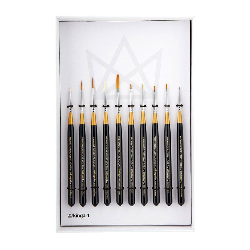 kingart premium kingart original gold detail series golden taklon mini brushes gift box set of 10 29560846942369