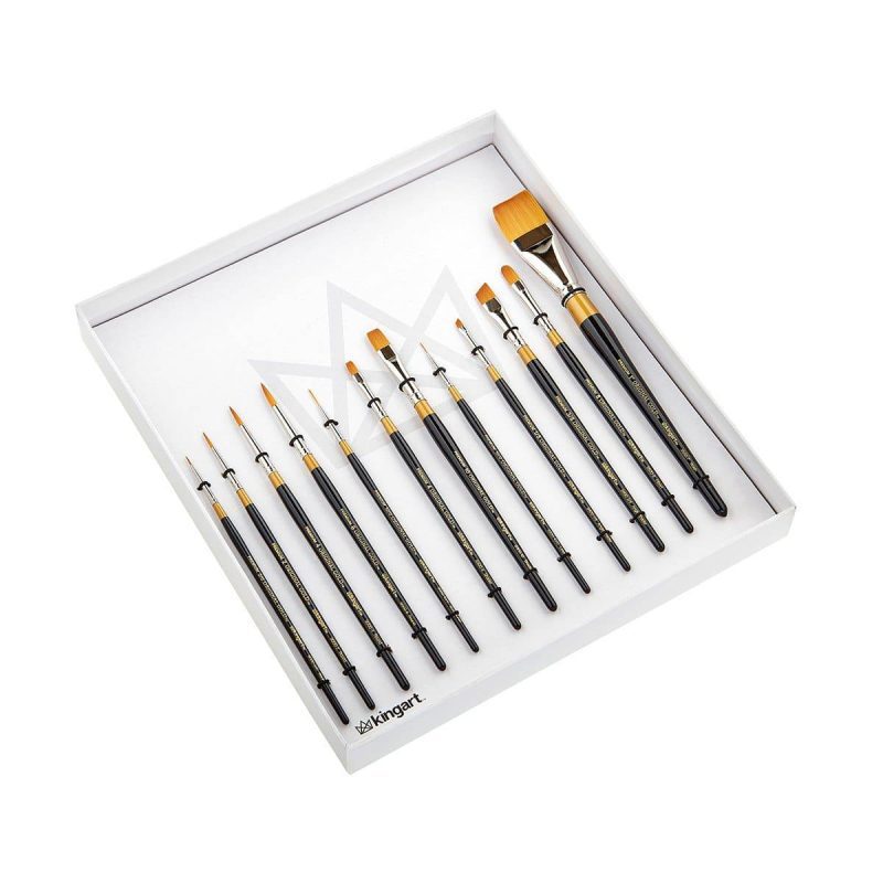 kingart premium kingart original gold series golden taklon brushes gift box set of 12 29560823906465