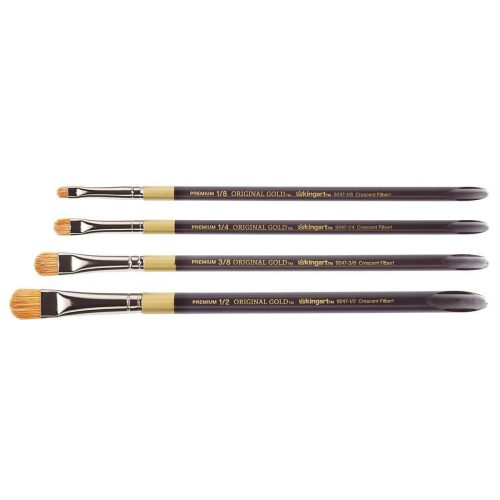 kingart premium kingart original gold specialty 9247 series crescent filbert blender artist brush golden taklon white bristle blend acrylic handle set of 4 29978186514593