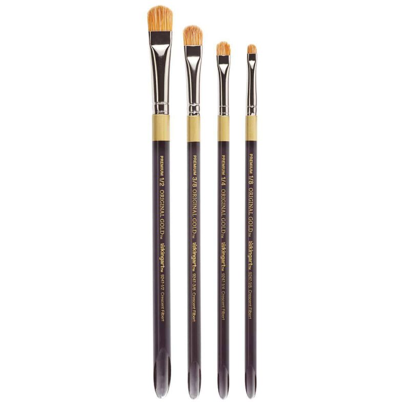 kingart premium kingart original gold specialty 9247 series crescent filbert blender artist brush golden taklon white bristle blend acrylic handle set of 4 30093976600737