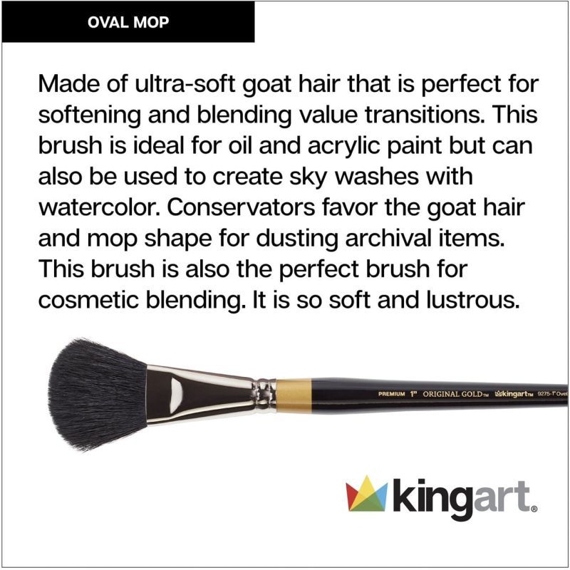 kingart premium kingart original gold specialty 9275 series oval mop brush super soft dyed black natural goat blend 30213956272289