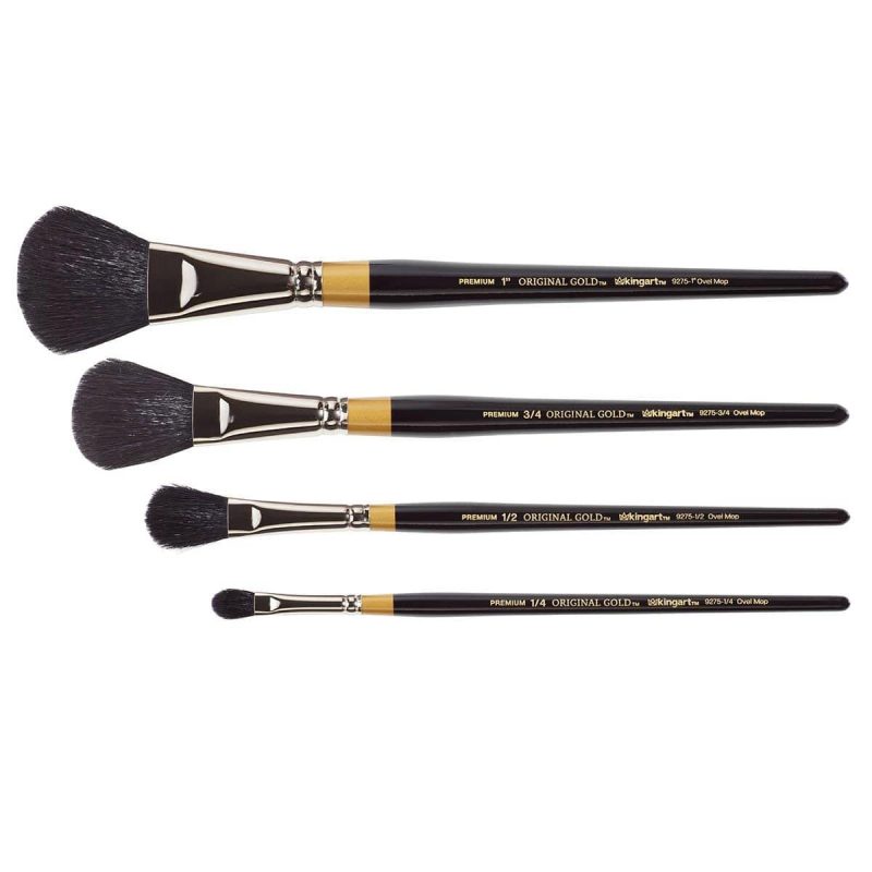 kingart premium kingart original gold specialty 9275 series oval mop brush super soft dyed black natural goat blend set of 4 30080430407841323