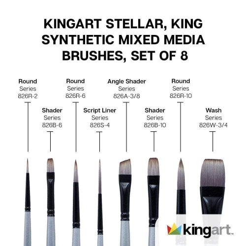 kingart premium kingart stellar series synthetic blend mixed media artist brushes gift box set of 8 29476247503009