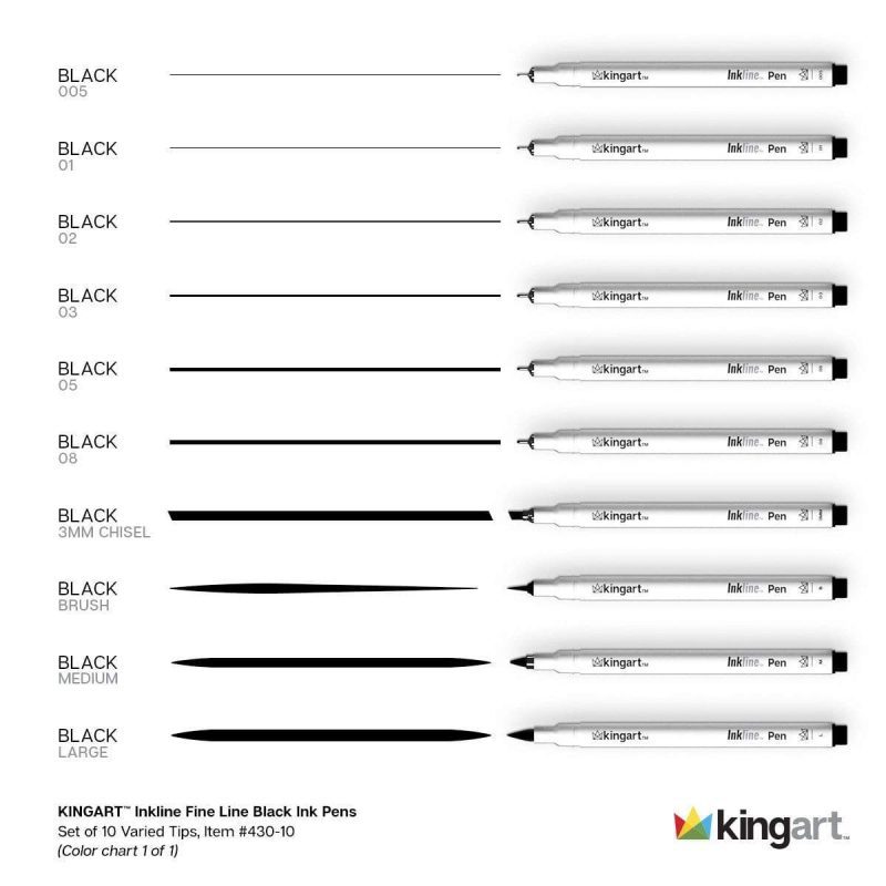 kingart pro kingart inkline fine line art graphic pens archival black japanese ink set of 10 unique tips 29456569172129