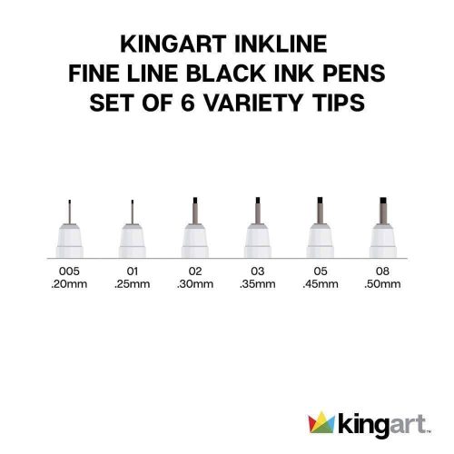 kingart pro kingart inkline fine line art graphic pens archival black japanese ink set of 6 unique tips 29456574513313