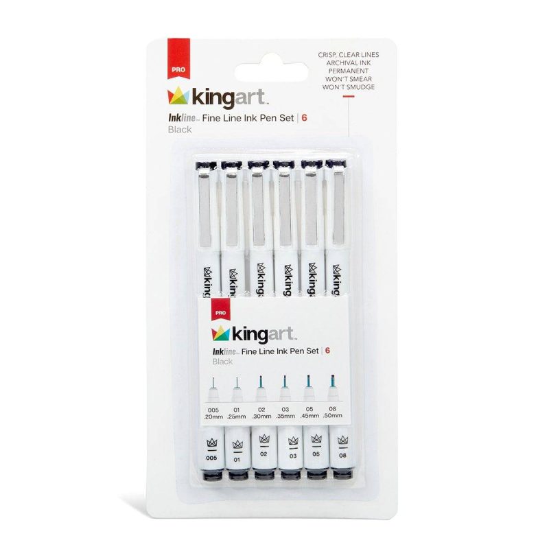 kingart pro kingart inkline fine line art graphic pens archival black japanese ink set of 6 unique tips 29560337793185