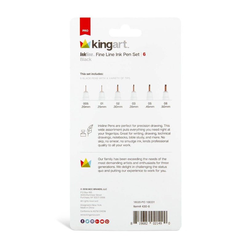 kingart pro kingart inkline fine line art graphic pens archival black japanese ink set of 6 unique tips 29560348868769