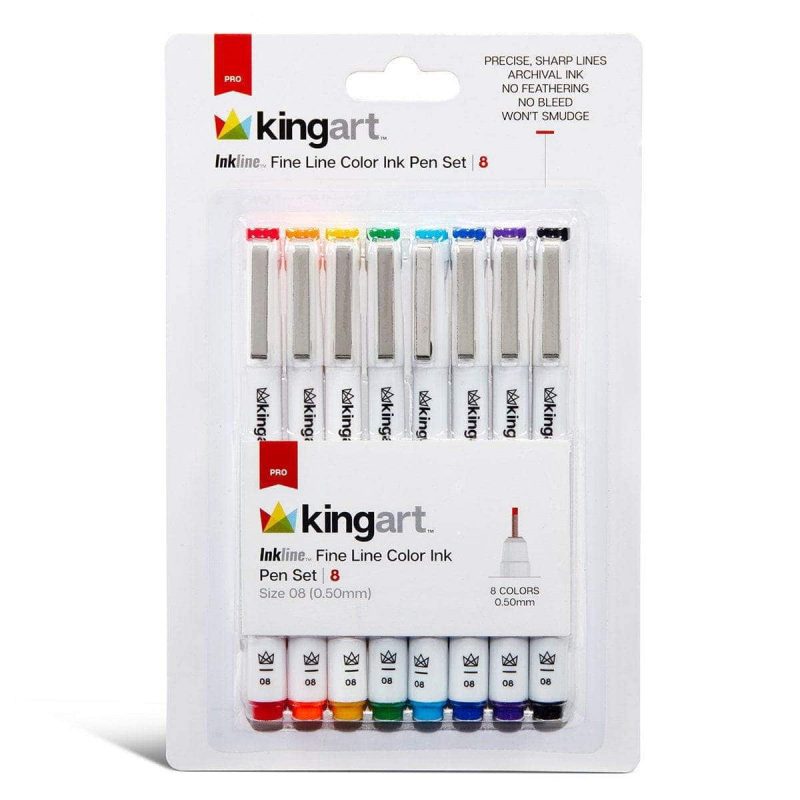 kingart pro kingart inkline fine line art graphic pens archival japanese ink set of 8 unique colors size 08 29490284691617