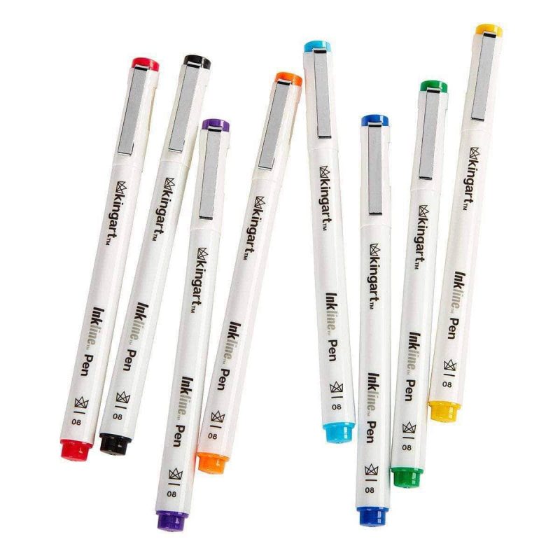 kingart pro kingart inkline fine line art graphic pens archival japanese ink set of 8 unique colors size 08 29490285117601