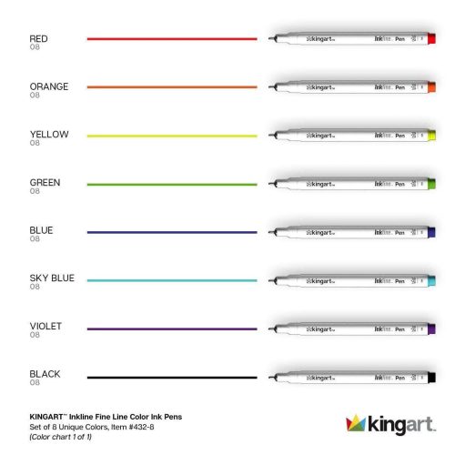 kingart pro kingart inkline fine line art graphic pens archival japanese ink set of 8 unique colors size 08 29490288787617