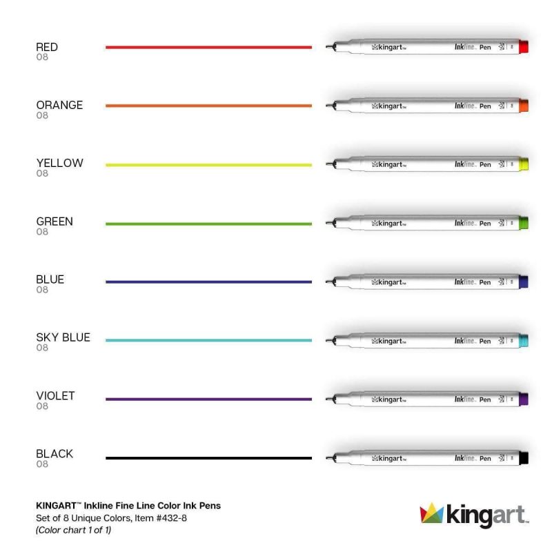 kingart pro kingart inkline fine line art graphic pens archival japanese ink set of 8 unique colors size 08 29490288787617