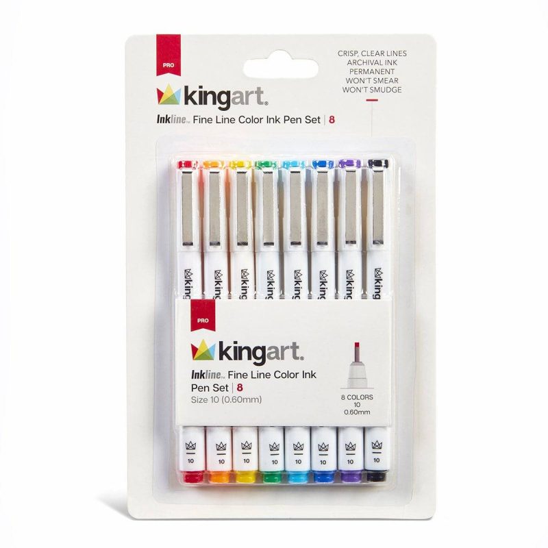 kingart pro kingart inkline fine line art graphic pens archival japanese ink set of 8 unique colors size 10 29558806544545