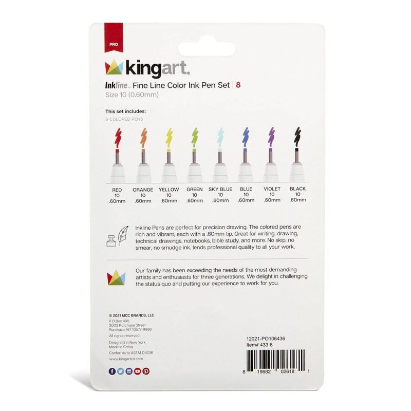 kingart pro kingart inkline fine line art graphic pens archival japanese ink set of 8 unique colors size 10 29558814441633