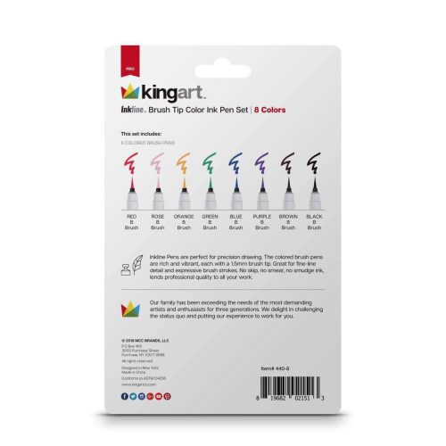 kingart pro kingart inkline fine line art graphic pens archival japanese ink set of 8 unique colors size b brush tips 29456558686369