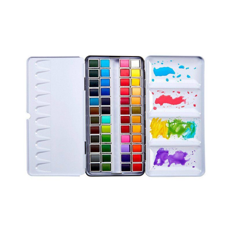 kingart pro kingart pro artist watercolor half pans tin box with water brush set of 48 vibrant colors 29536396738721