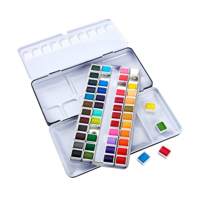 kingart pro kingart pro artist watercolor half pans tin box with water brush set of 48 vibrant colors 29536398475425