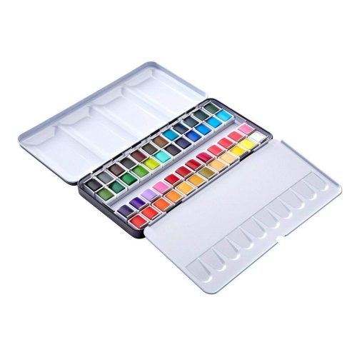 kingart pro kingart pro artist watercolor half pans tin box with water brush set of 48 vibrant colors 29536399982753