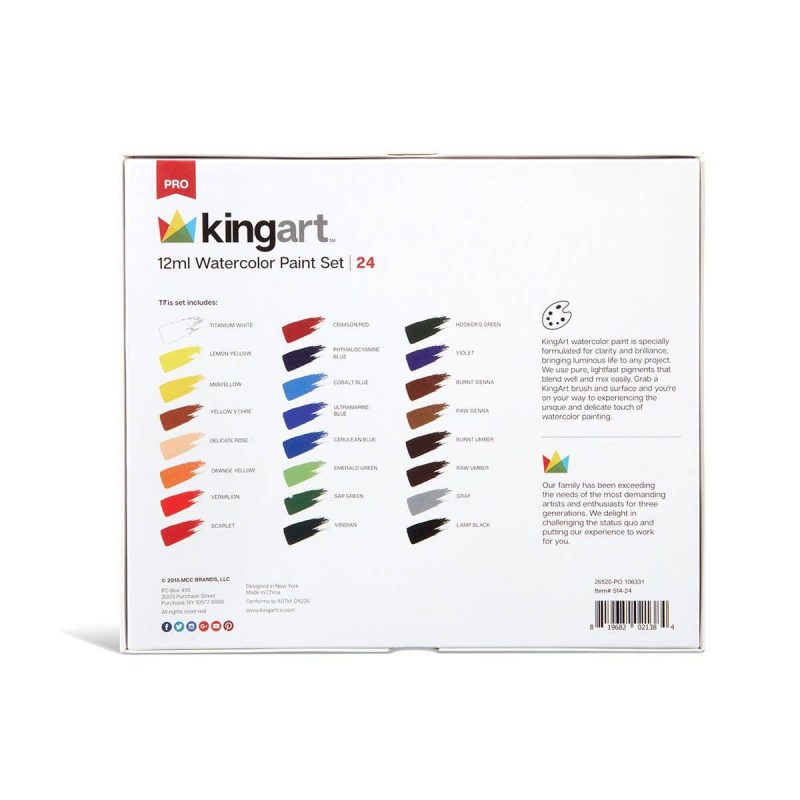 kingart pro kingart pro artist watercolor paint 12ml 4oz set of 24 unique colors 29561308315809