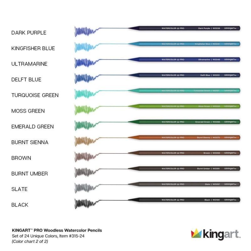 kingart pro kingart pro woodless watercolor pencils set of 24 colors 29440530415777