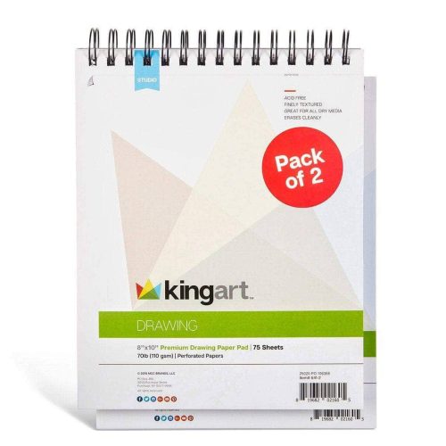 kingart studio kingart drawing paper pad pack of 2 8 x 10 inches 75 pages each 70lb 110gsm micro perforated spiral bound 29489974411425