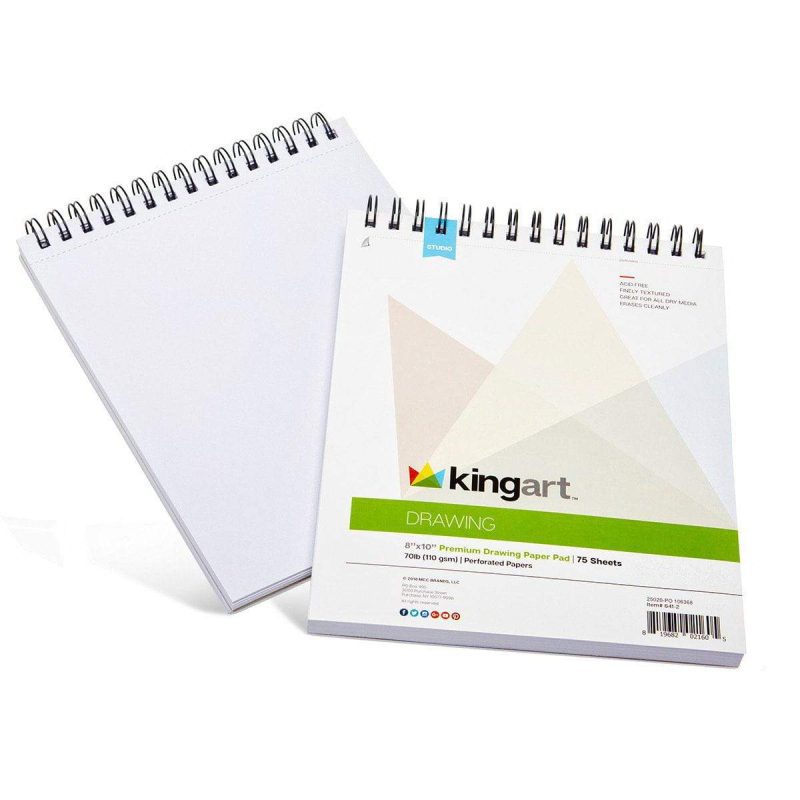 kingart studio kingart drawing paper pad pack of 2 8 x 10 inches 75 pages each 70lb 110gsm micro perforated spiral bound 29489974640801