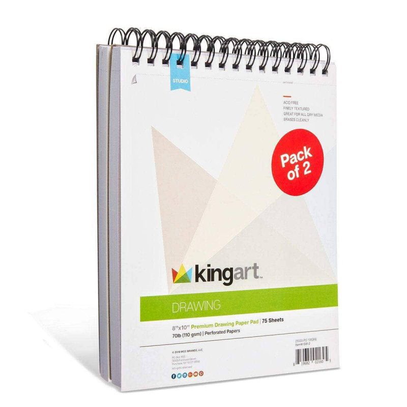 kingart studio kingart drawing paper pad pack of 2 8 x 10 inches 75 pages each 70lb 110gsm micro perforated spiral bound 29489977327777