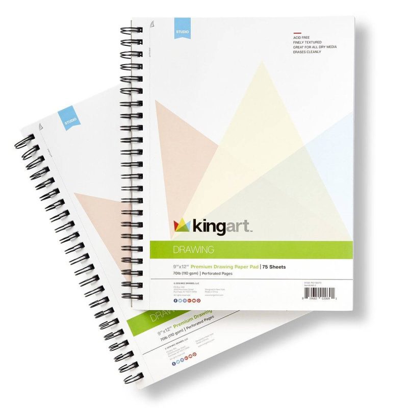 kingart studio kingart drawing paper pad pack of 2 9 x 12 inches 75 pages each 70lb 110gsm micro perforated spiral bound 29560292573345