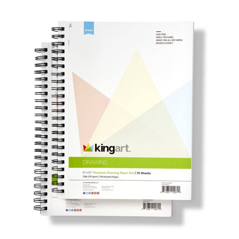 kingart studio kingart drawing paper pad pack of 2 9 x 12 inches 75 pages each 70lb 110gsm micro perforated spiral bound 29560295588001