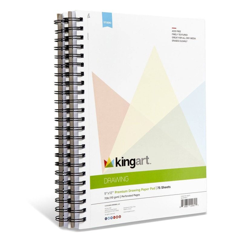 kingart studio kingart drawing paper pad pack of 2 9 x 12 inches 75 pages each 70lb 110gsm micro perforated spiral bound 29560306335905