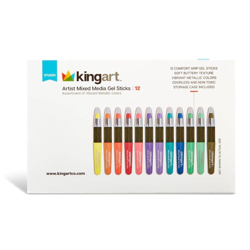 kingart studio kingart gel stick artist mixed media crayons set of 12 metallic colors 29561263390881