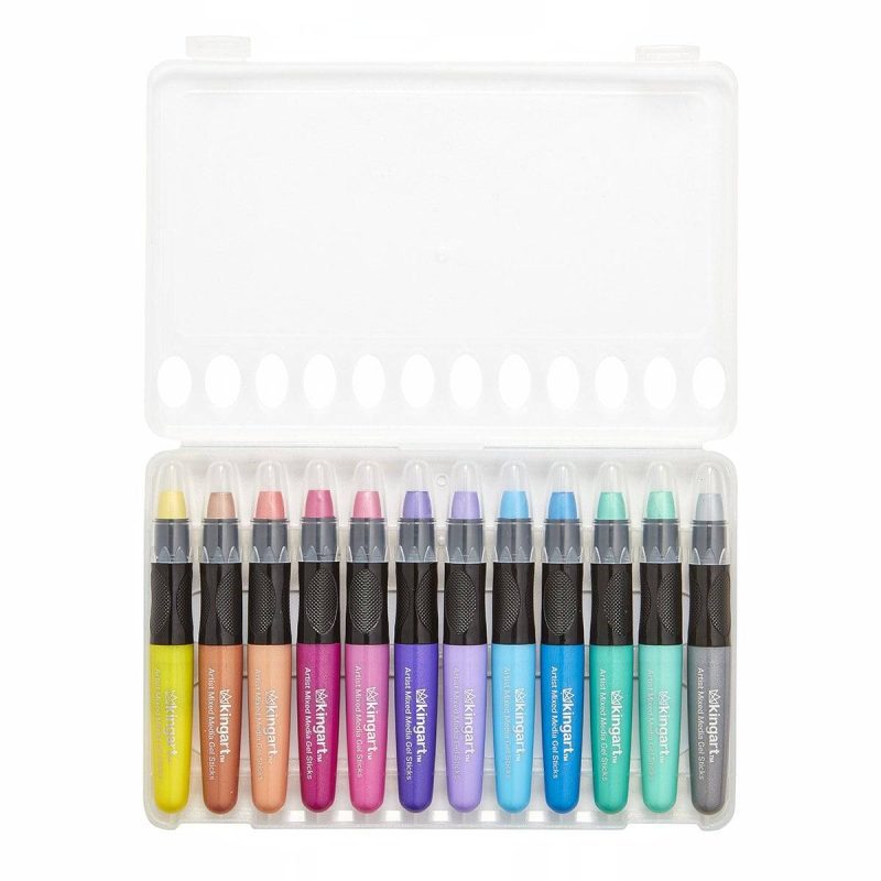 kingart studio kingart gel stick artist mixed media crayons set of 12 metallic colors 29561265553569