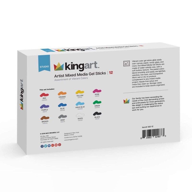 kingart studio kingart gel stick artist mixed media crayons set of 12 primary colors 29490293899425