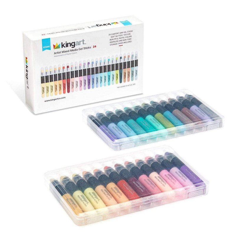 kingart studio kingart gel stick artist mixed media crayons set of 24 unique pastel colors 29497826082977