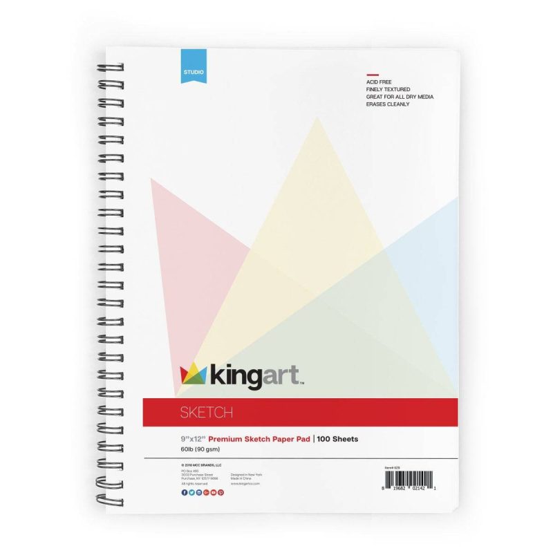 kingart studio kingart sketch paper pad 9 x 12 inches 100 sheet 60lb 90gsm side spiral bound 30196180943009