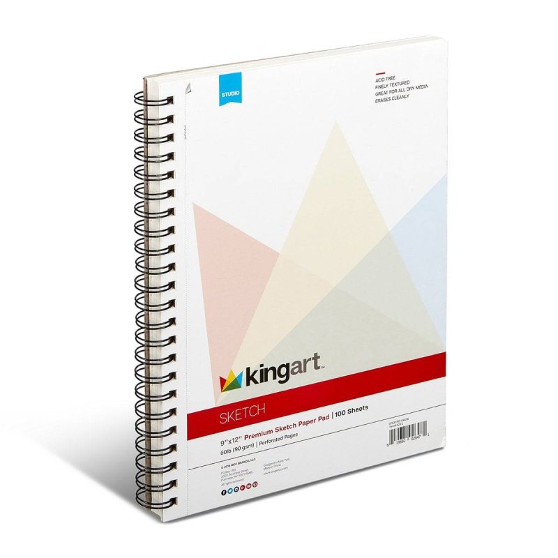 kingart studio kingart sketch paper pad 9 x 12 inches 100 sheet 60lb 90gsm side spiral bound 30196182417569