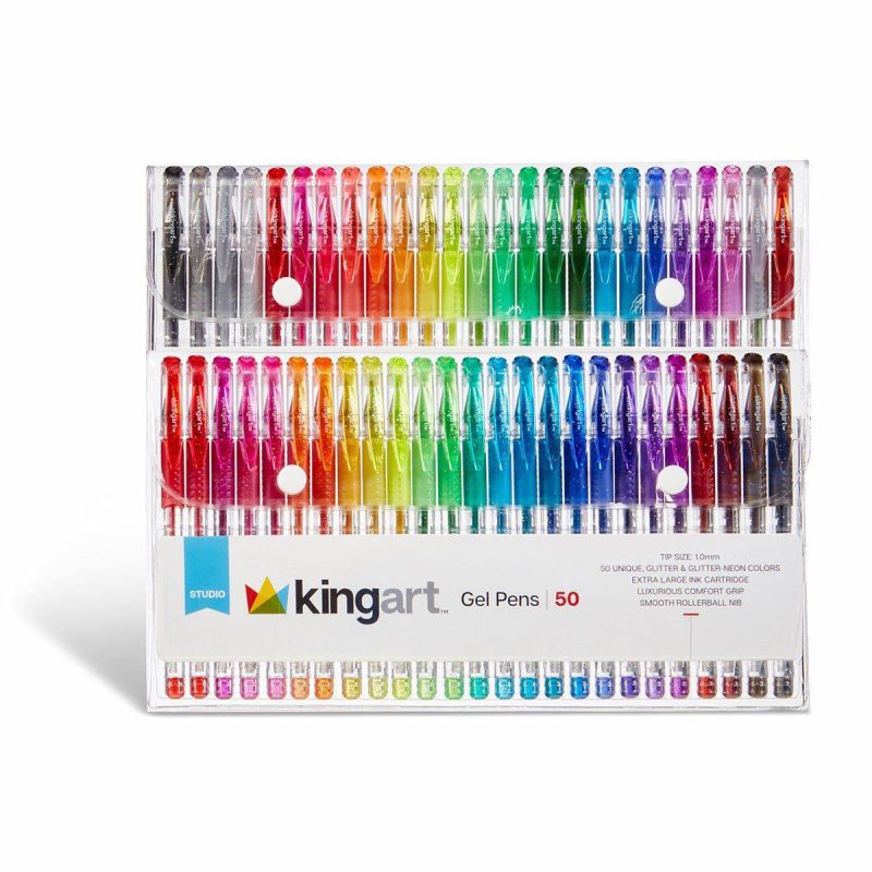 kingart studio kingart soft grip glitter gel pens xl 2 5mm ink cartridge set of 50 unique colors 29489782751393