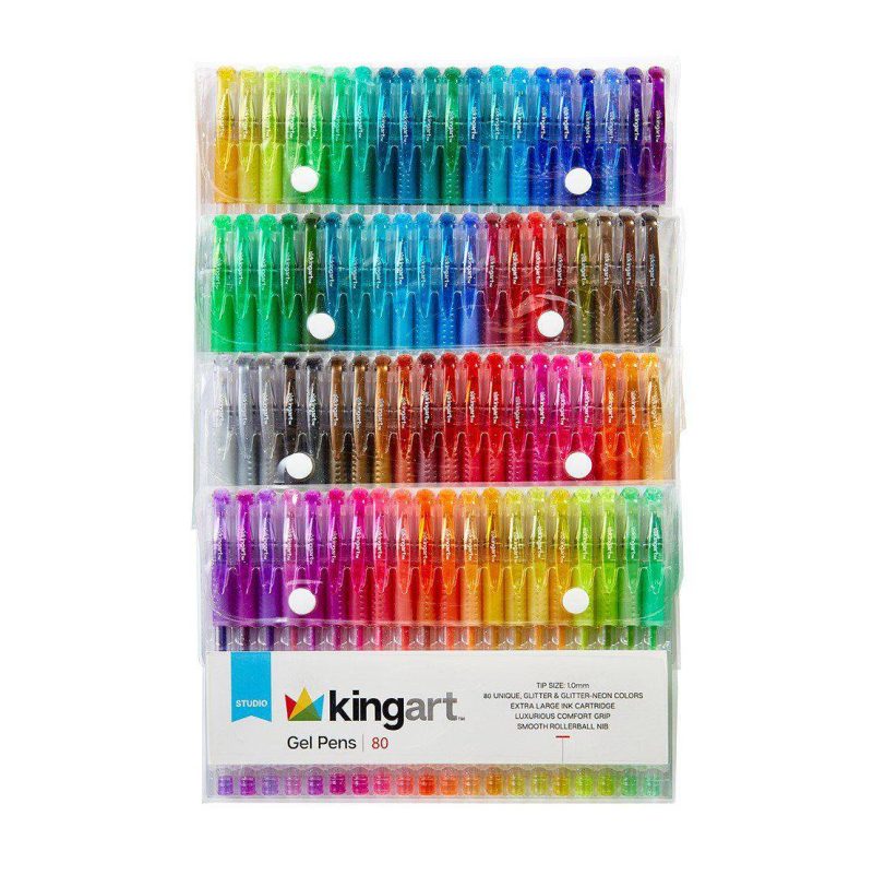 kingart studio kingart soft grip glitter gel pens xl 2 5mm ink cartridge set of 80 unique colors 29497079300257