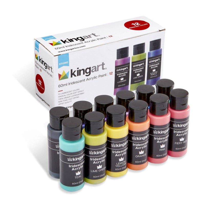 kingart studio kingart studio acrylic craft paint 60ml bottle set of 12 iridescent colors 29561079726241