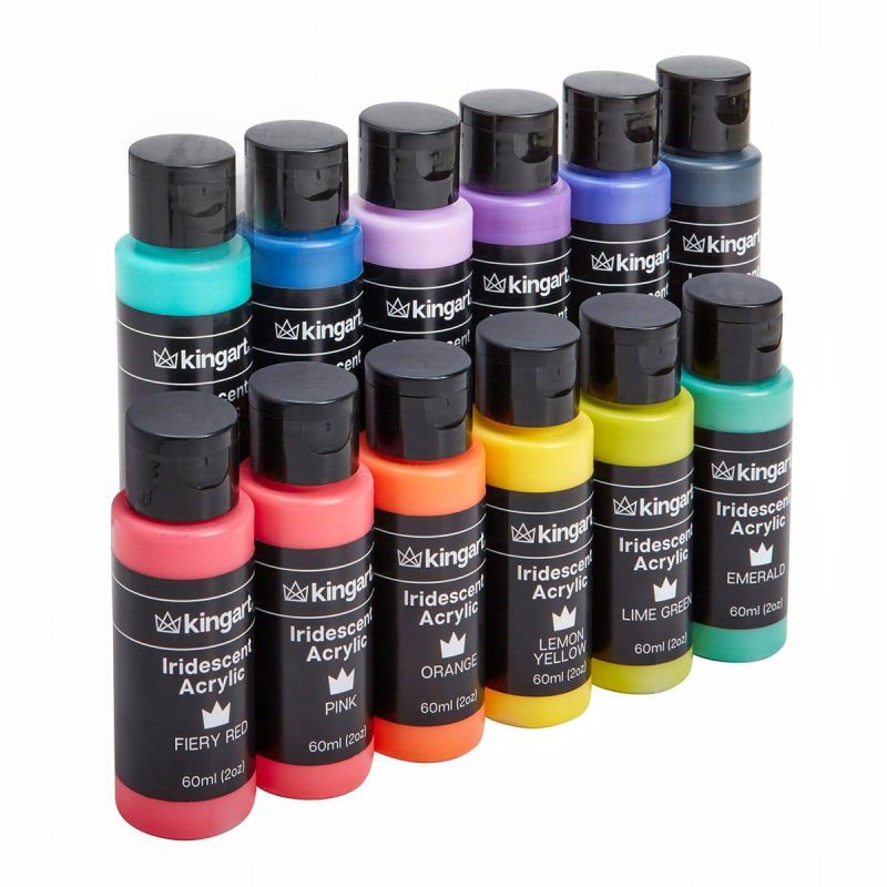 kingart studio kingart studio acrylic craft paint 60ml bottle set of 12 iridescent colors 29561361596577