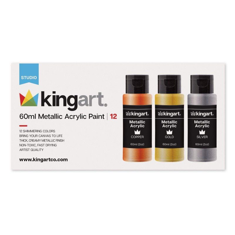 kingart studio kingart studio acrylic craft paint 60ml bottle set of 12 metallic colors 29497814614177