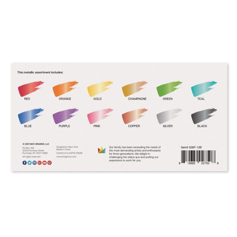 kingart studio kingart studio acrylic craft paint 60ml bottle set of 12 metallic colors 29497816055969