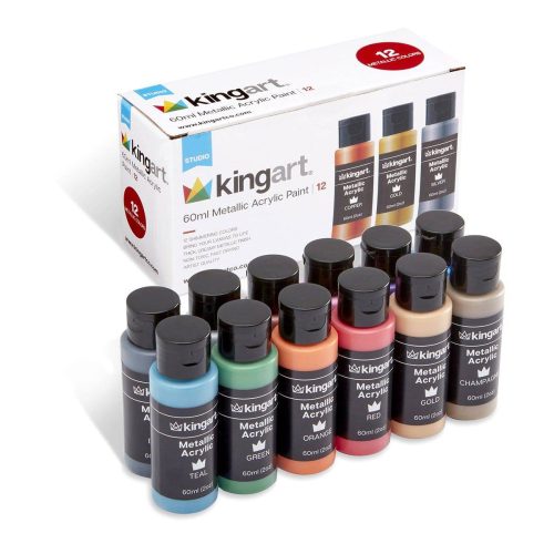 kingart studio kingart studio acrylic craft paint 60ml bottle set of 12 metallic colors 29561073303713