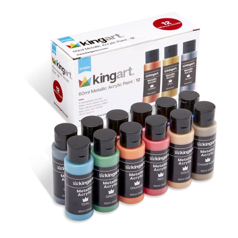 kingart studio kingart studio acrylic craft paint 60ml bottle set of 12 metallic colors 29561073303713