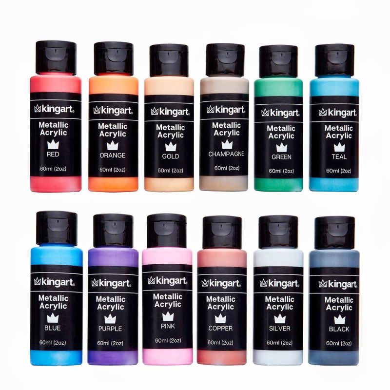 kingart studio kingart studio acrylic craft paint 60ml bottle set of 12 metallic colors 29561360351393