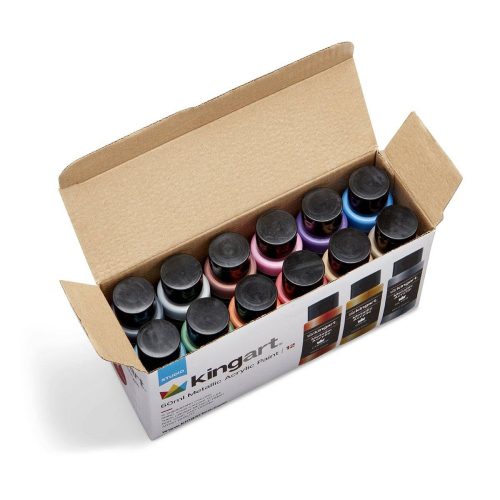 kingart studio kingart studio acrylic craft paint 60ml bottle set of 12 metallic colors 29561360384161