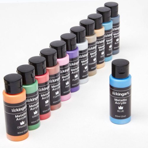 kingart studio kingart studio acrylic craft paint 60ml bottle set of 12 metallic colors 29561361563809