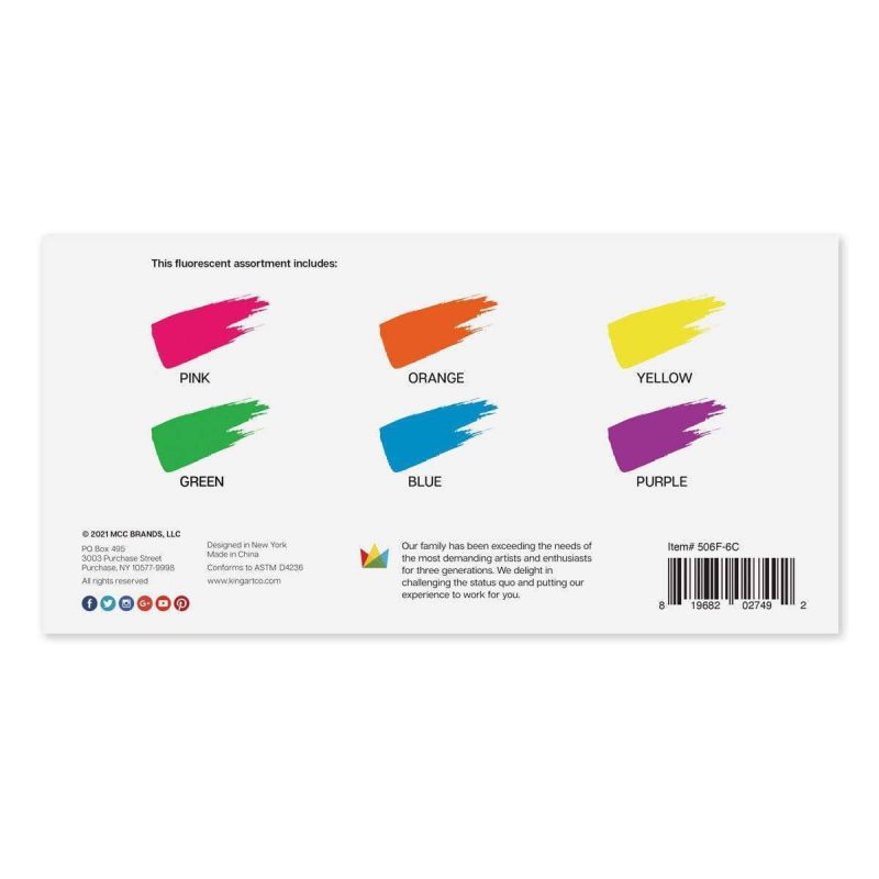 kingart studio kingart studio acrylic craft paint 60ml bottle set of 6 fluorescent colors 29536395952289